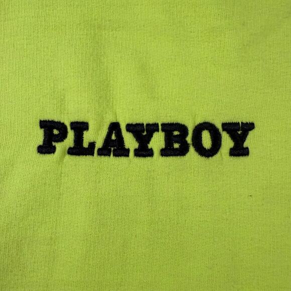 Playboy Hoodie Men’s Medium Neon Yellow Embroidered Logo Pullover Sweatshirt - Picture 3 of 6